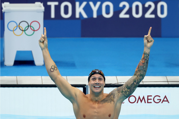 Image: Caeleb Dressel celebrates win, Swimming - Olympics: Day 6