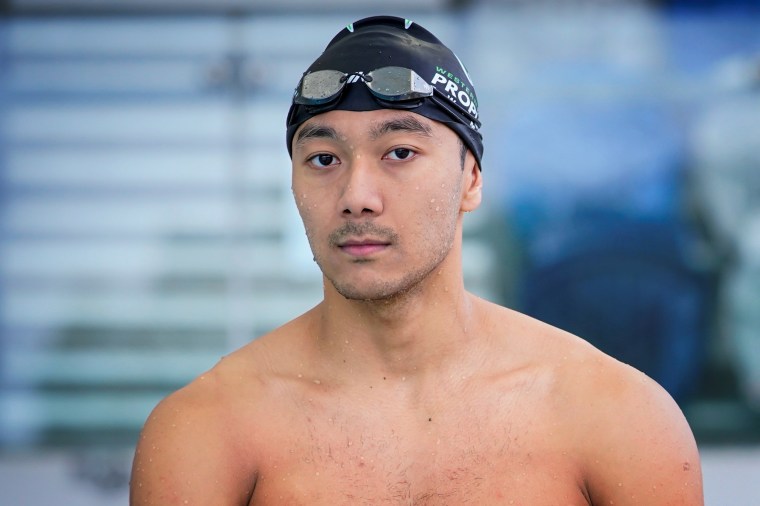 Myanmar swimmer Win Htet Oo poses for a portrait at a pool in Melbourne