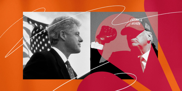 Illustration of photos of former Presidents Bill Clinton and Donald Trump