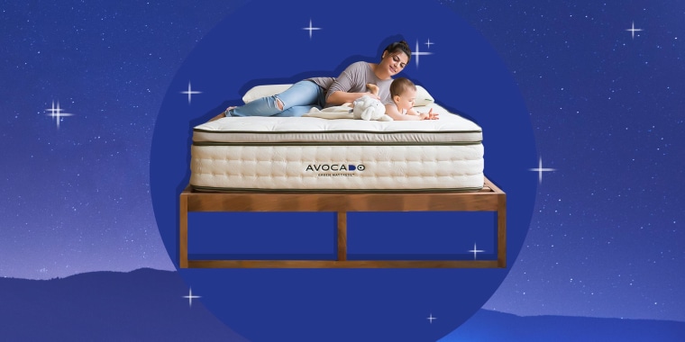 Illustration of an eco-friendly mattress with a mother and child on it