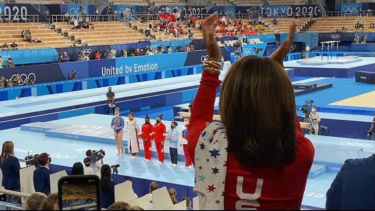 Hoda Kotb brought one of her daughter Haley Joy's dresses with her as a good-luck charm at the gymnastics balance beam final.