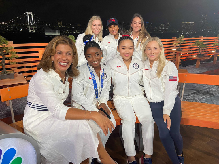 Hoda Kotb and Team USA's women gymnasts in Tokyo at the 2020 Olympics.