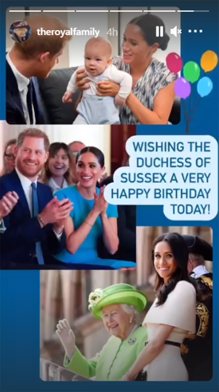 The royal family's official Instagram account also wished the Duchess of Sussex a happy 40th birthday.