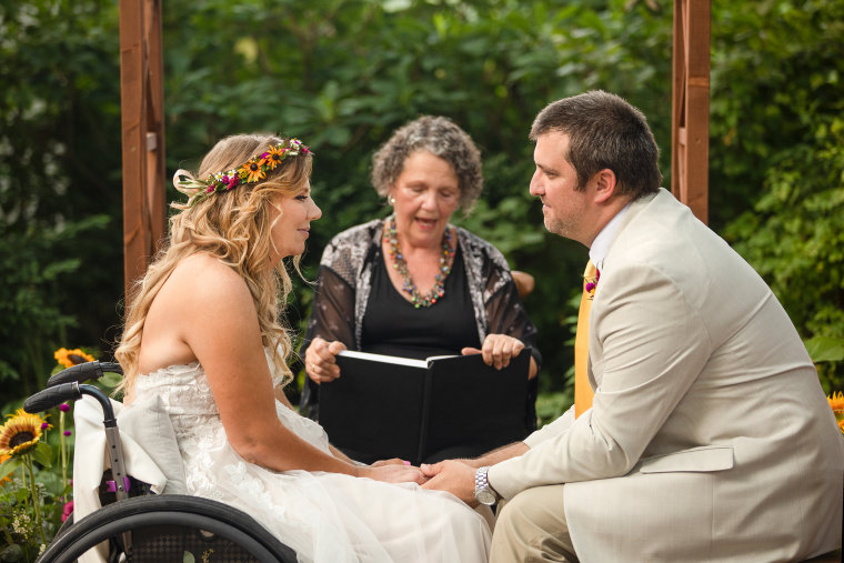 The couple wrote their own vows and had a friend officiate the ceremony. 