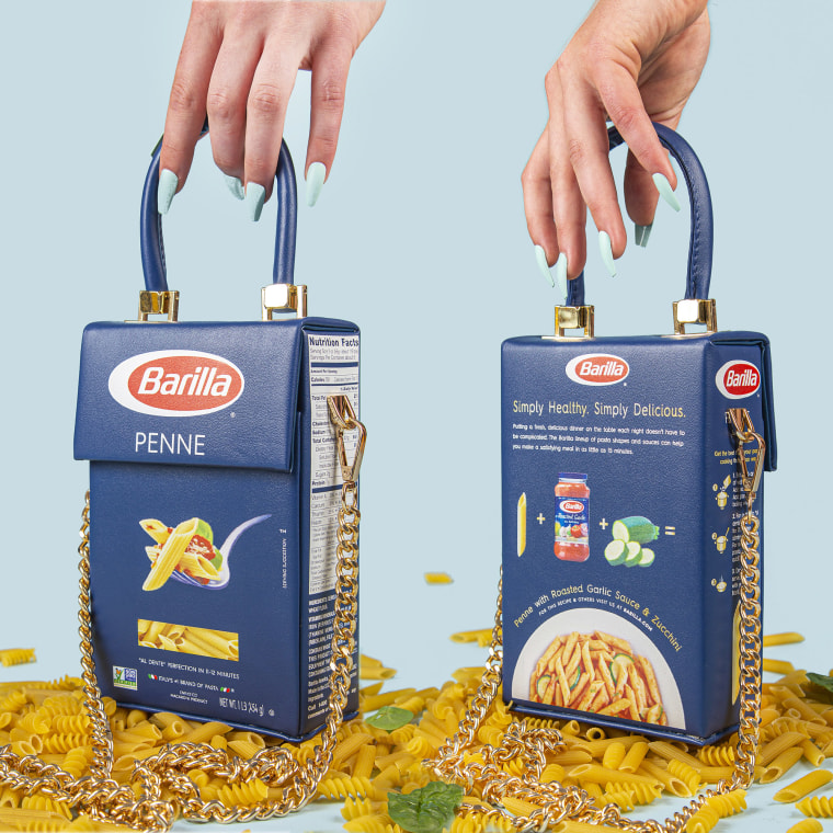 The leather bag looks just like a Barilla pasta box.