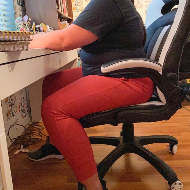 Image of writer Megan duBois wearing Old Navy High-Waisted PowerSoft 7/8-Length Joggers