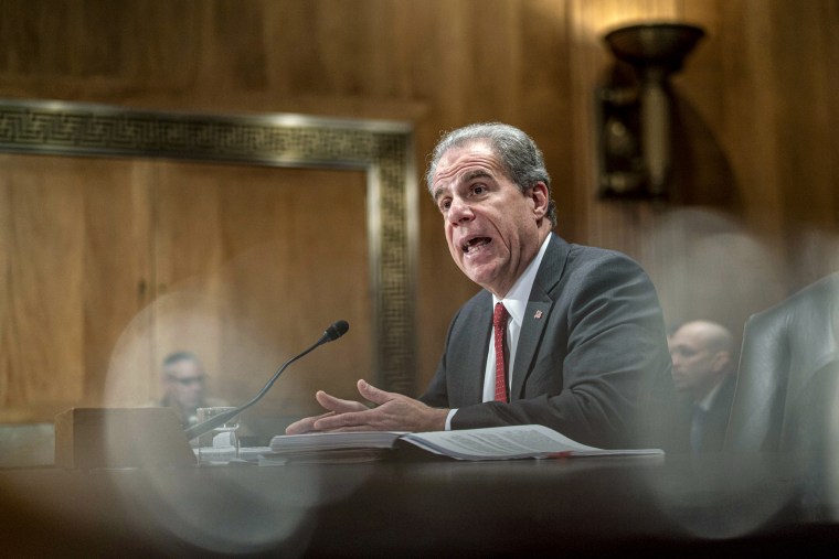 Michael Horowitz, Department of Justice Inspector General, testifies before the Senate committee on FISA investigation hearing on Capital Hill Dec. 18, 2019.