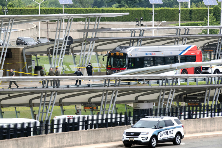 Image: Police secure the area near the Pentagon Metro area on Aug. 3, 2021, at the Pentagon in Washington.