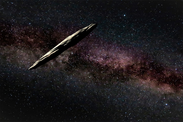 Image: Artist's interpretation of 'Oumuamua' as it approaches our Solar System. The object rotates approximately once every 7.4 hours based on the data used in this research.