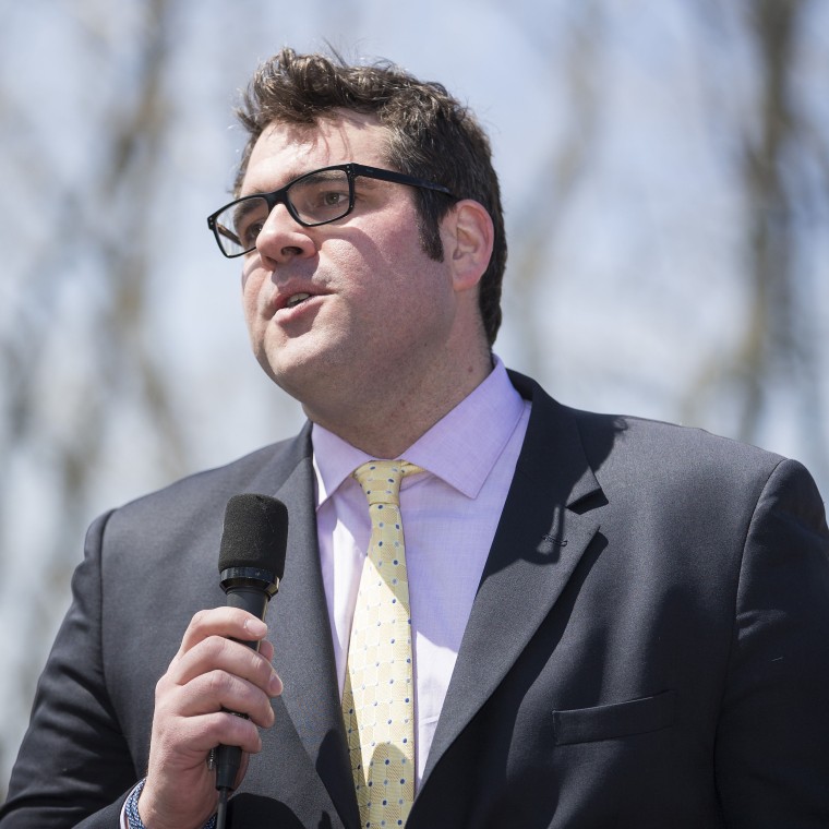 Rep. Mike Connolly, D-Mass., speaks to a crowd in Cambridge, Mass., in 2017.