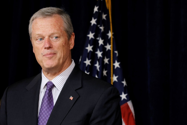 Massachusetts Gov. Charlie Baker speaks in Boston on July 8, 2021.