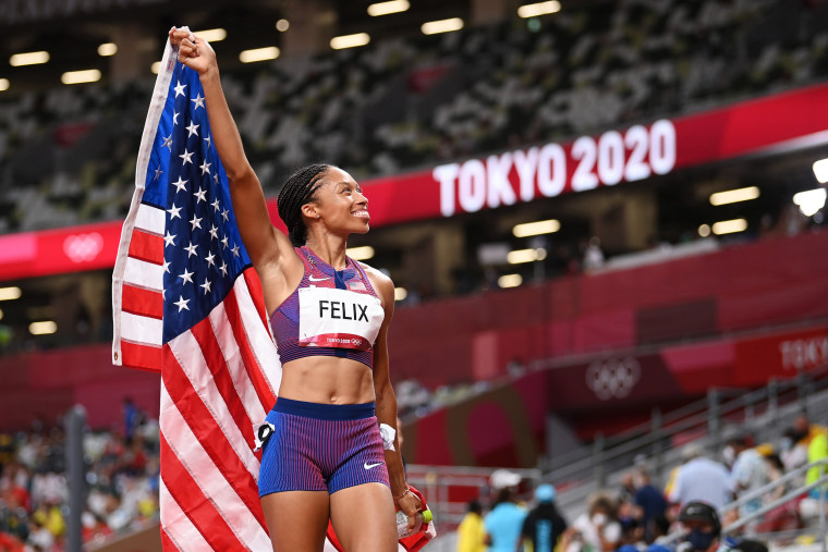 Image: Allyson Felix after winning the bronze medal in the Women's 400m Final at the Tokyo Olympic Games on Aug. 6, 2021.