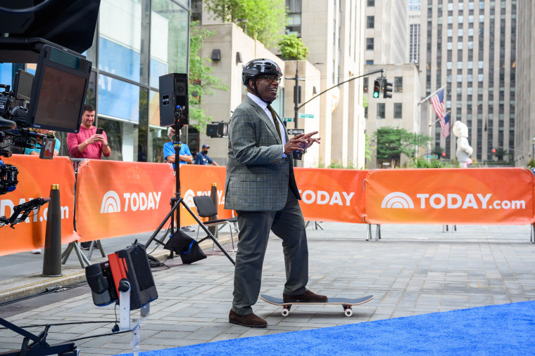 Jagger Eaton teaches Al Roker to skateboard