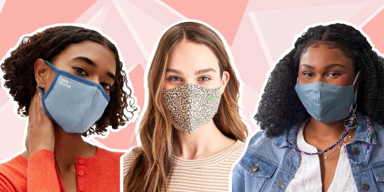 Illustration of a Woman wearing the Aerie Reusable Face Mask, Woman wearing Vera Bradley Non-Medical Cotton Face Masks and another Woman wearing the Everlane The 100% Human Face Mask