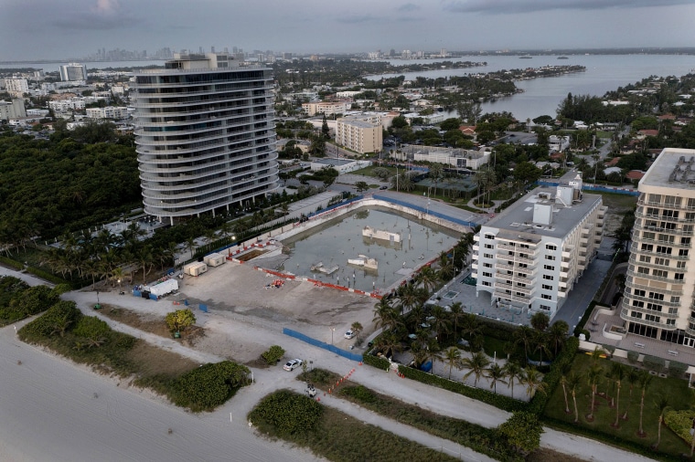 Image:  The cleared lot where the 12-story Champlain Towers South tower once stood in Surfside, Fla., on July 31, 2021.