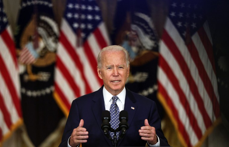 President Joe Biden speaks in the East Room of the White House on Aug. 10, 2021.