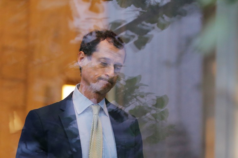 Former Rep. Anthony Weiner arrives at U.S. Federal Court in New York on Sept. 25, 2017, for sentencing after pleading guilty to one count of sending obscene messages to a minor.