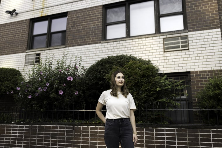 Image: Jasmine Perillo outside a building where she couldn't get an apartment in the West Village neighborhood of New York City on Aug. 12, 2021.