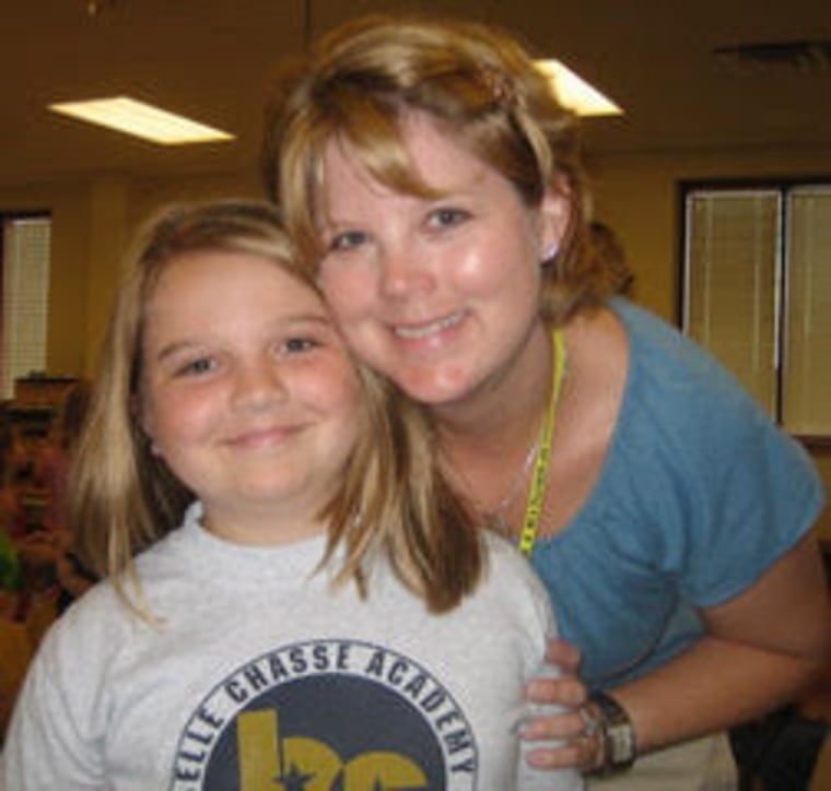 Jenni Torres with her daughter Arianna at Belle Chasse Academy in New Orleans