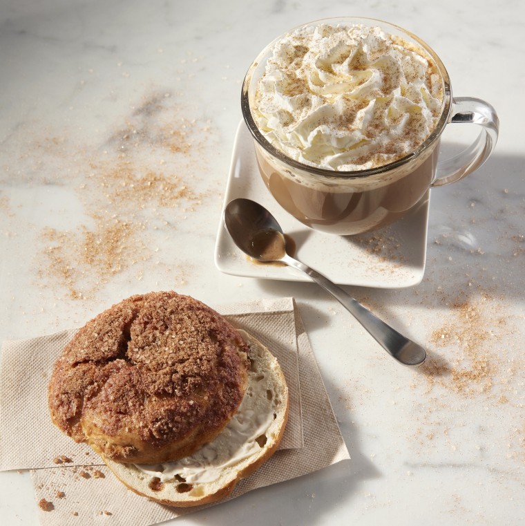 While you're sipping on your Cinnamon Crunch Latte, you can also nosh on a Cinnamon Crunch Bagel. 