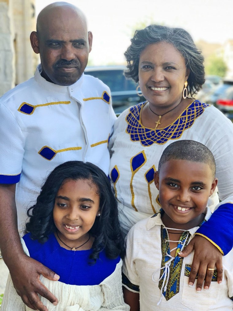 Shalemu Bekele with his wife, Mersha, daughter, Rakaeb, and son, Beimnet.