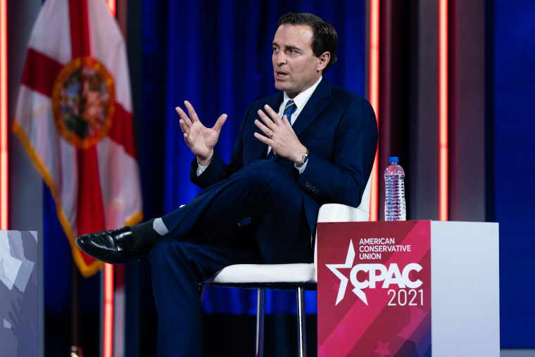 Adam Laxalt, former Nevada attorney general, speaks during the Conservative Political Action Conference in Orlando, Fla., on Feb. 26, 2021.