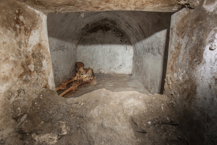 Image: Archaeologists in the ancient city of Pompeii have discovered a remarkably well-preserved skeleton during excavations.