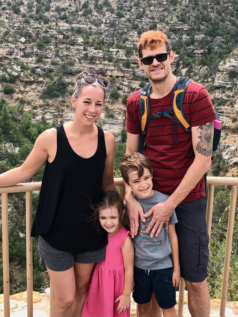 Jessica Blonde, with her husband Casey, and their children Simon, 8, and Noa, 6.