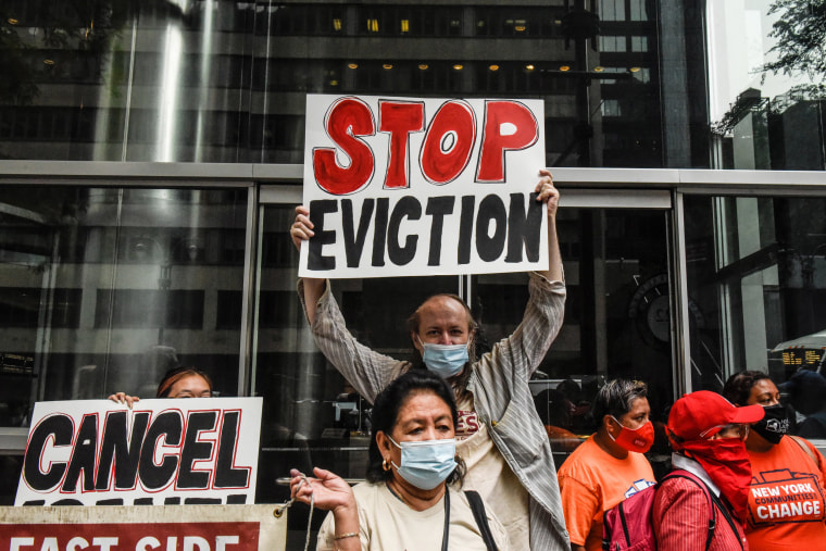 Protesters demand a moratorium on evictions on Aug. 4, 2021 in New York City.