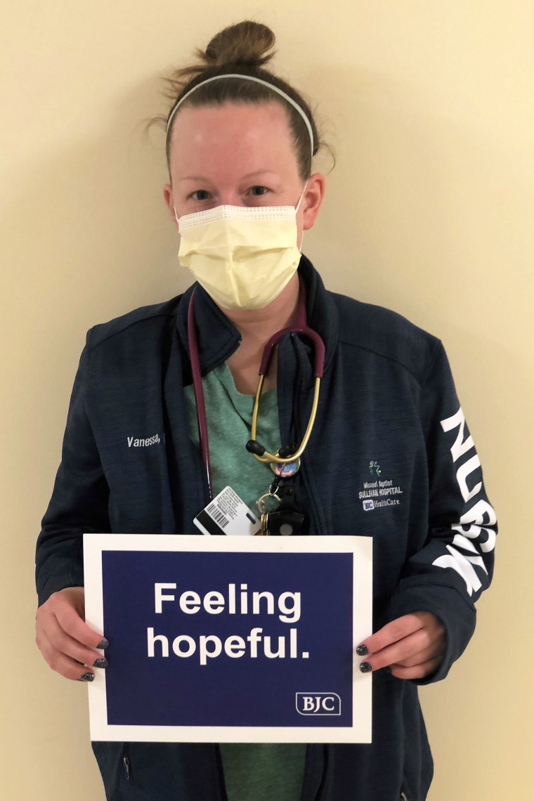 Image: Vanessa Alfermann, a nurse at Missouri Baptist Medical Center in St. Louis.
