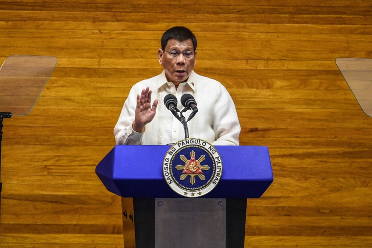 Image: Philippine President Rodrigo Duterte speaks during the annual state of the nation address at the House of Representatives in Manila
