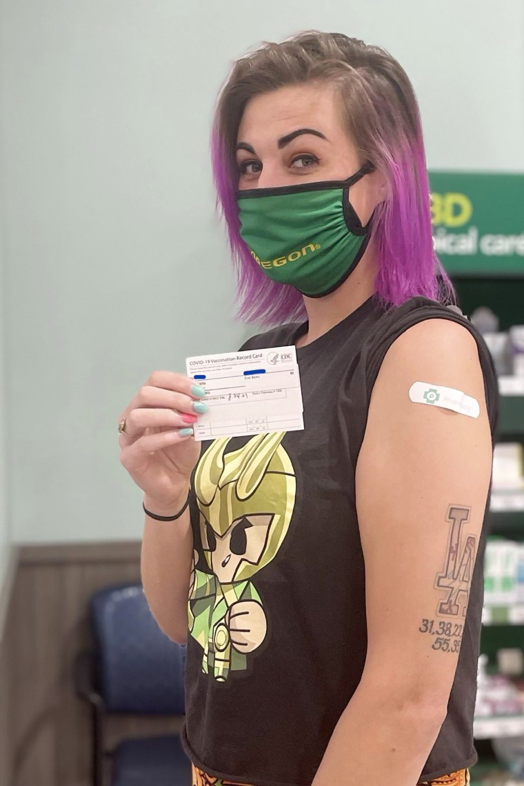Image: Meaghan Bailey received her first dose of the Pfizer vaccine on Aug. 24, 2021
