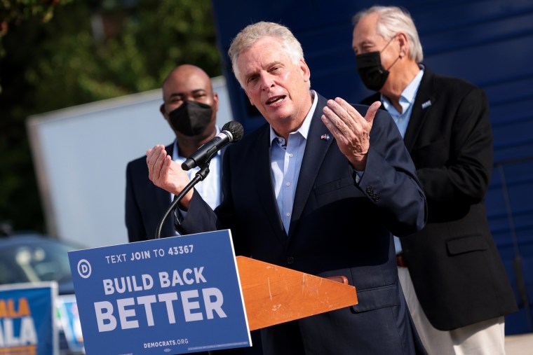 Former Virginia Gov. Terry McAuliffe campaigns for a second term in Alexandria on Aug. 12, 2021.