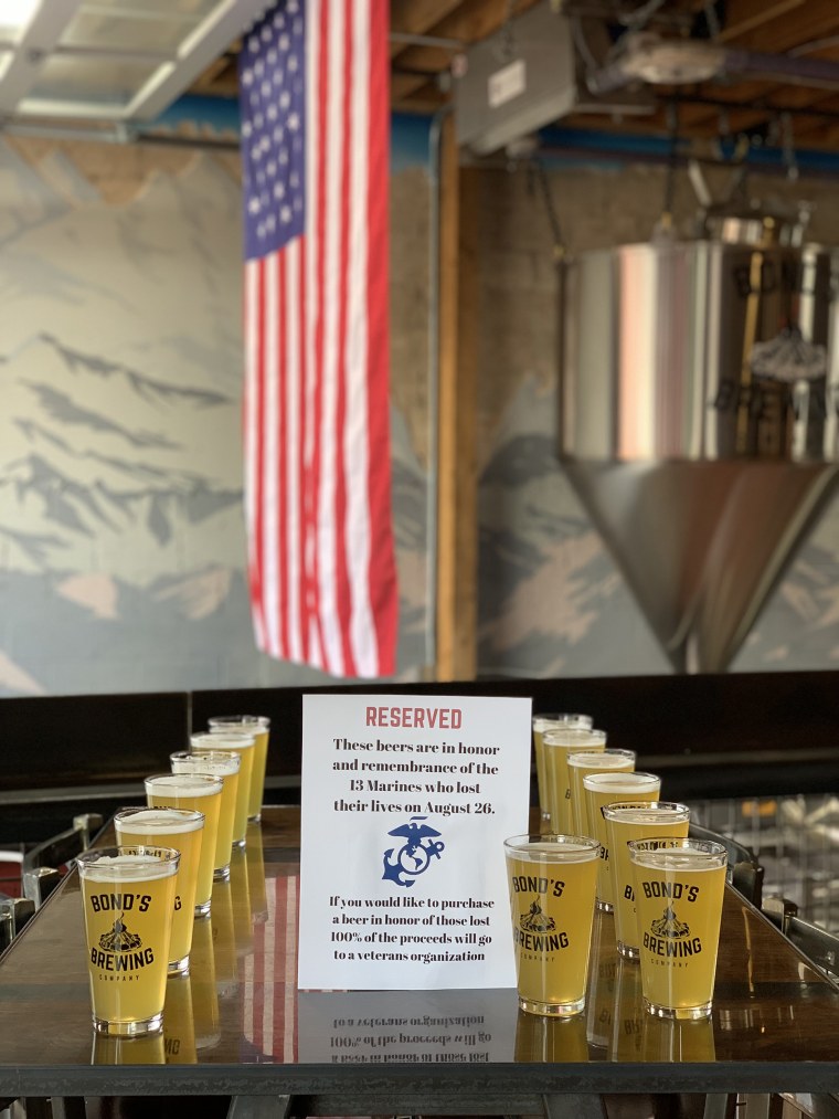 The display at Bond's Brewing Company is also raising money for veterans in need. 