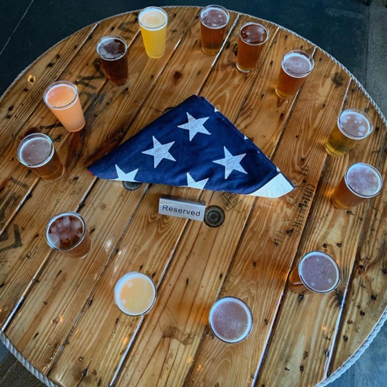 Teri Lippy at Eleven Lakes Brewing used a flag donated by a patron to add some extra sentiment to her tribute. 