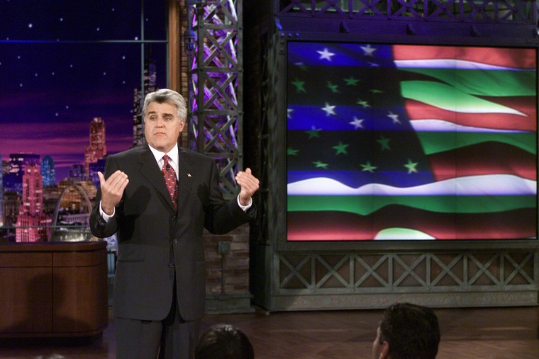 Host Jay Leno during the monologue on September 18, 2001