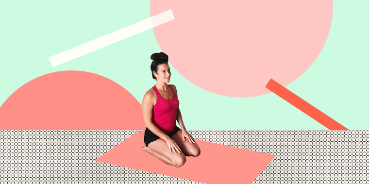 Young woman working out on graphic background