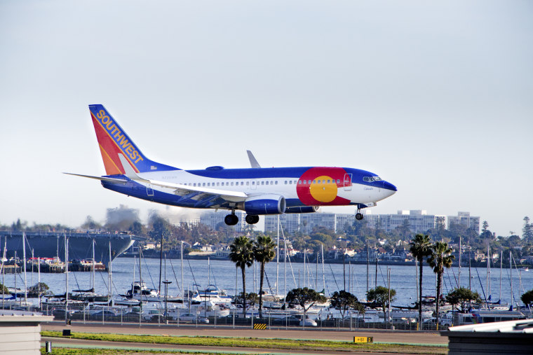 A Southwest Airlines flight approaches Lindbergh Field in San Diego on March 3, 2017.