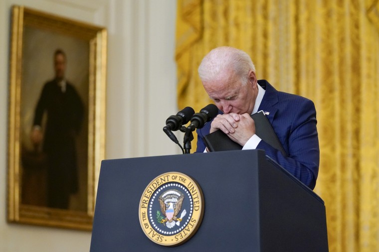 Image: President Joe Biden listens during a press conference following bombings at the Kabul Airport that killed 13 U.S. service members on Aug. 26, 2021.