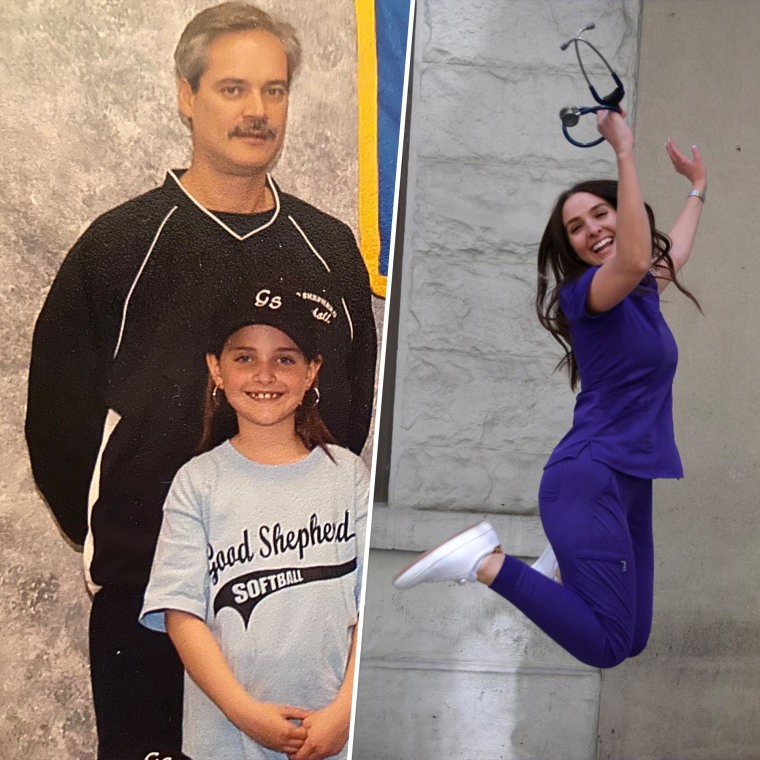 Samantha Switzer with her dad, Bill Switzer, left. His world drastically changed after his cancer diagnosis, she said: "He was very, very sick and it only took ten months to take him and I watched my dad suffer those ten months." As a nurse, Samantha Switzer is caring for other cancer patients.