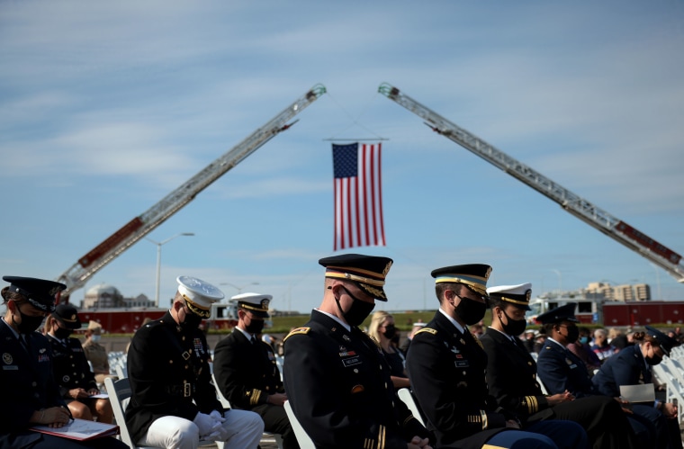 U.S. service members attend the Pentagon 9/11 observance ceremony.
