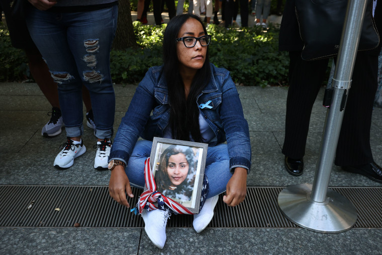 A family member of Jennie Nicole Gonzalez attends the annual 9/11 Commemoration Ceremony.