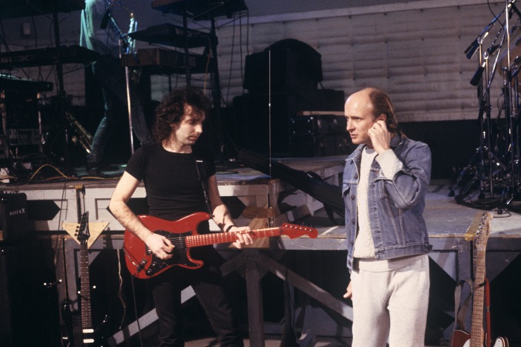 Joe Satriani and manager Mick Brigden at SIR Studios in New York City on February 20, 1988.