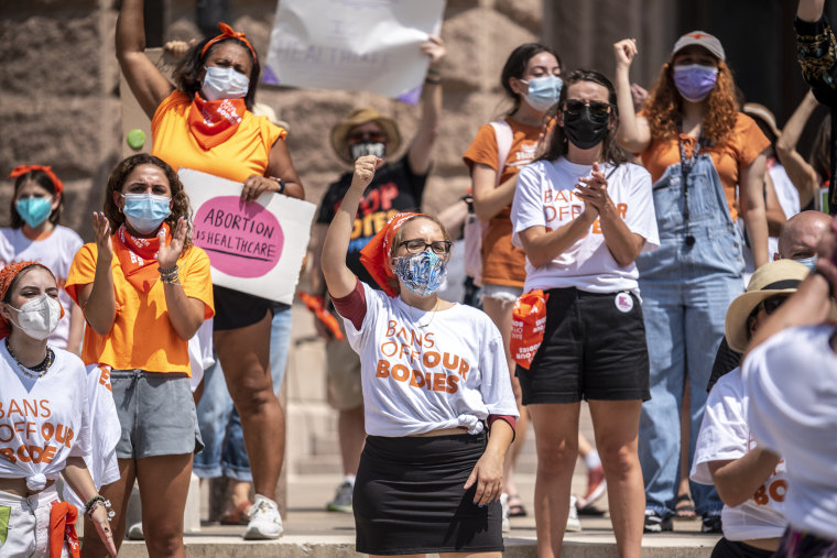 Abortion-rights protesters outside the Texas state Capitol on Sept. 1, 2021.