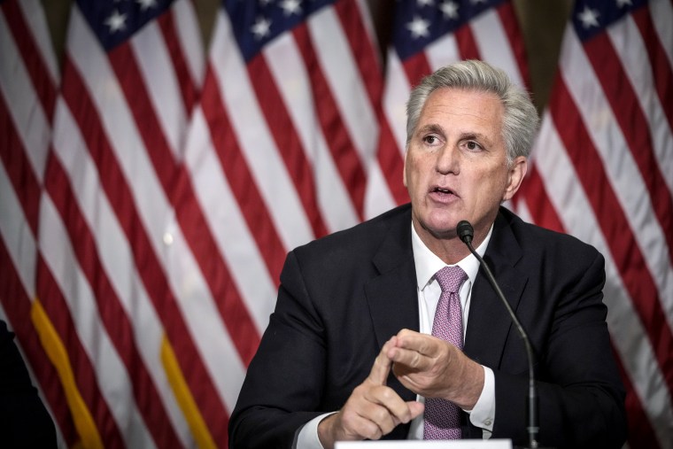 House Minority Leader Kevin McCarthy speaks  during a meeting with House Republicans on Aug. 30, 2021 in Washington, DC.