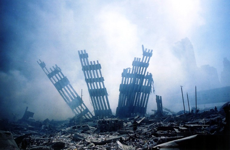 The rubble of the World Trade Center smolders following a terrorist attack Sept. 11, 2001, in New York.