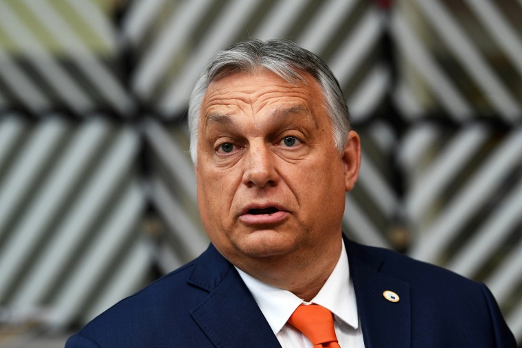 Hungarian Prime Minister Viktor Orban speaks in Brussels on June 24, 2021.