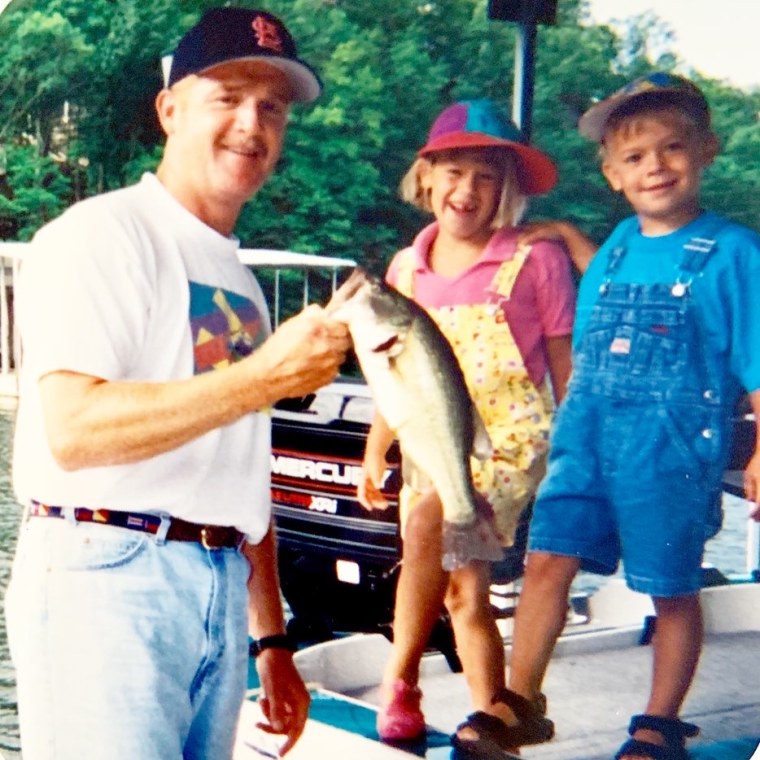 Dad and children fishing