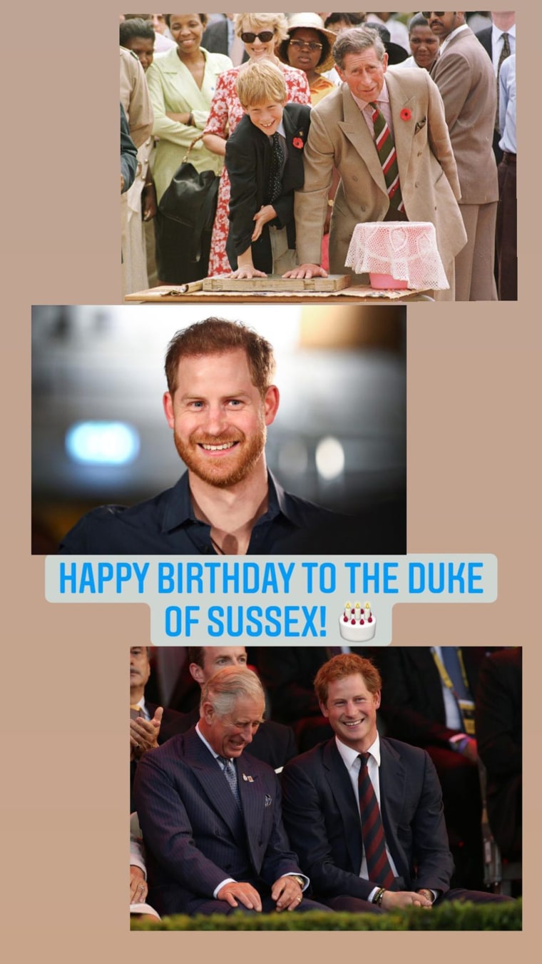 Clarence House, the official Instagram page for Prince Charles and the Duchess of Cornwall, also shared a heartfelt greeting on Harry's big day.