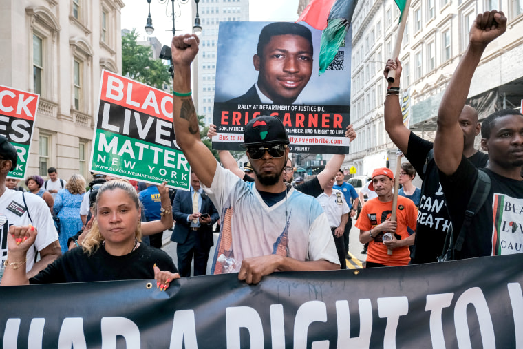 Image: Protesters march and rally on the fifth anniversary of the death of Eric Garner in New York